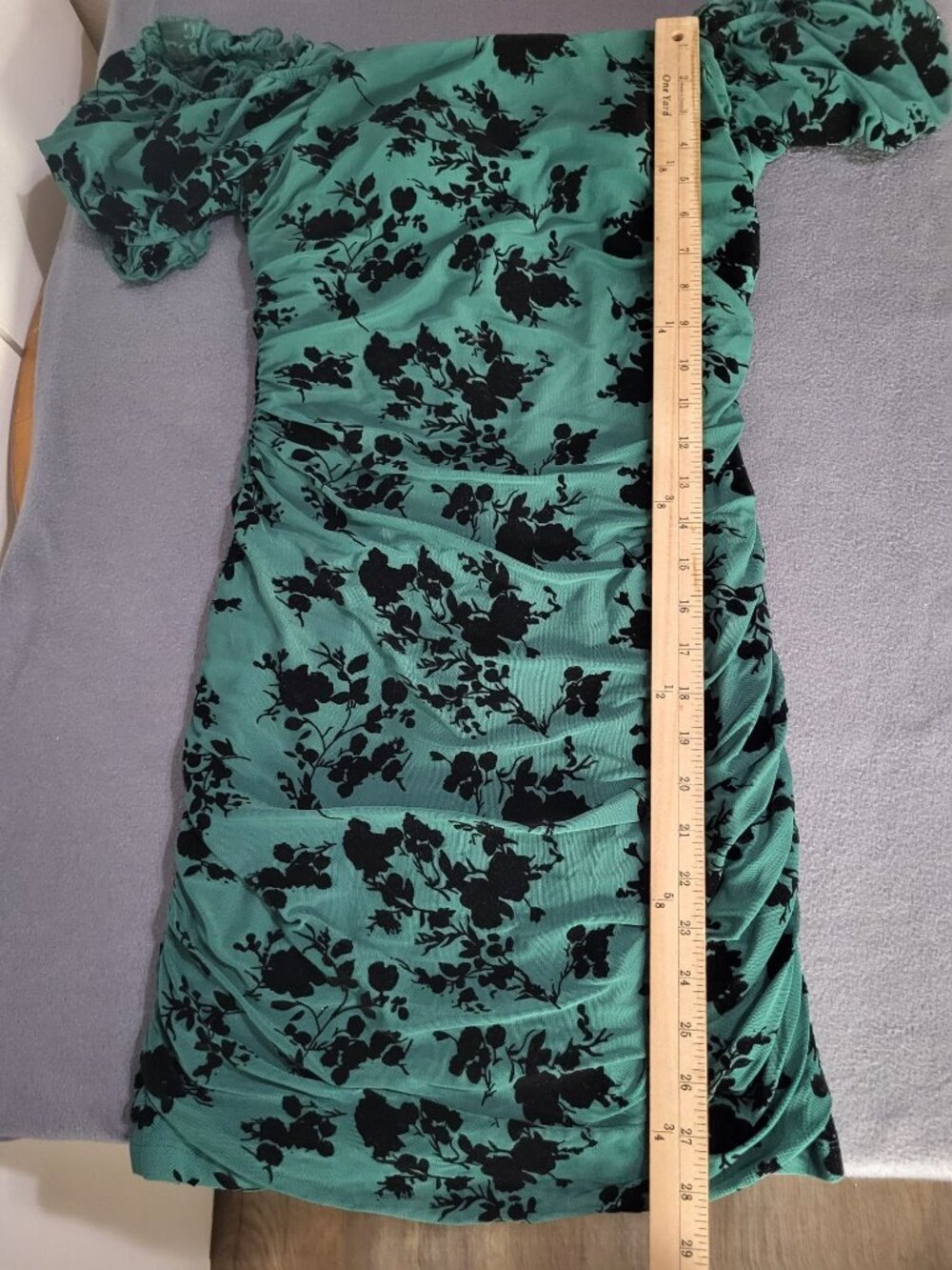 Dear Moon 11 Mini Ruched Emeral Green Black Velvet Mini Dress Whimsigoth Fairy - Picture 6 of 8